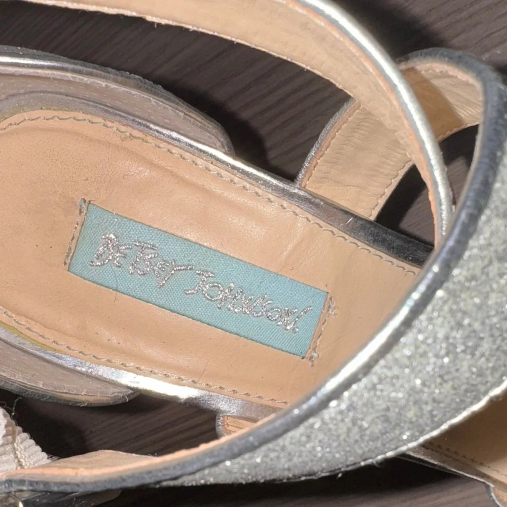 Betsey Johnson Silver Glitter Strappy Heels - Picture 2 of 8